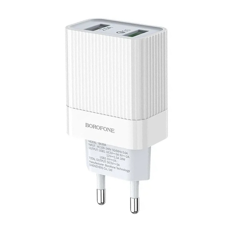Сетевое зарядное устройство + кабель Micro Borofone BA39A 18 Вт, белый - 1