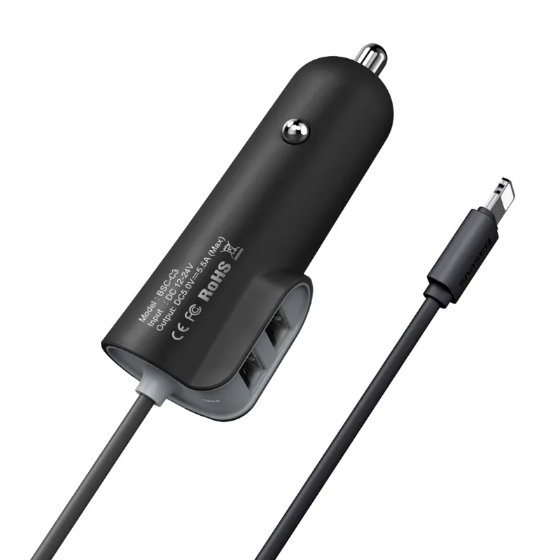 Автомобильное зарядное устройство + кабель Lightning Baseus Energy Station 18 Вт, чёрный - 3