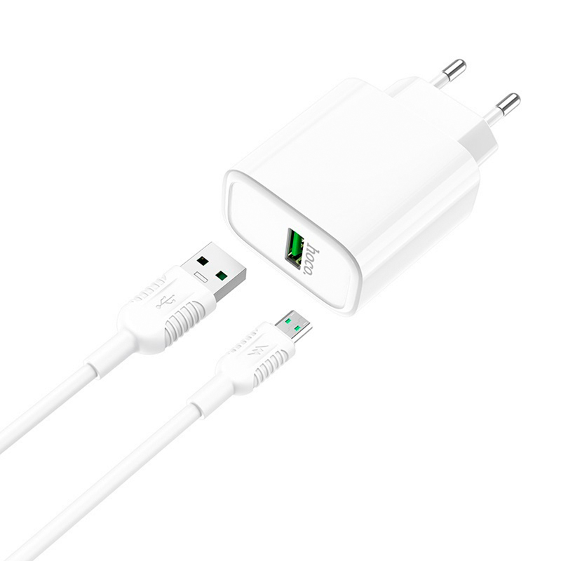 Сетевое зарядное устройство + кабель Micro Hoco C69A 22.5 Вт, белый - 2