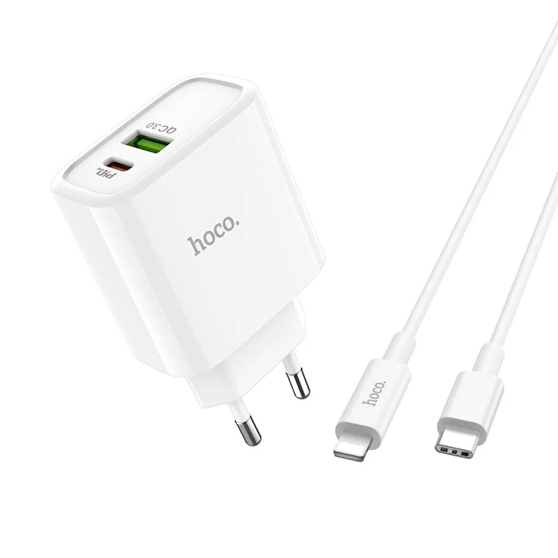 Сетевое зарядное устройство + кабель Lightning Hoco C57A 18 Вт, белый - 2