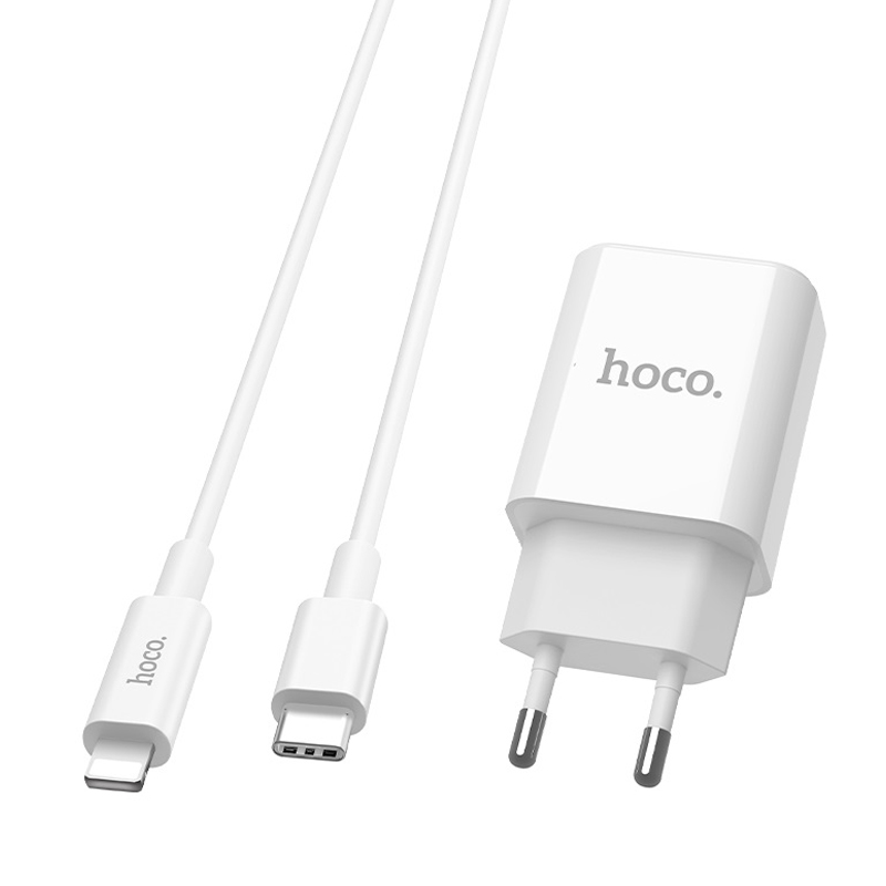Сетевое зарядное устройство + кабель Lightning Hoco C71A 18 Вт, белый - 2