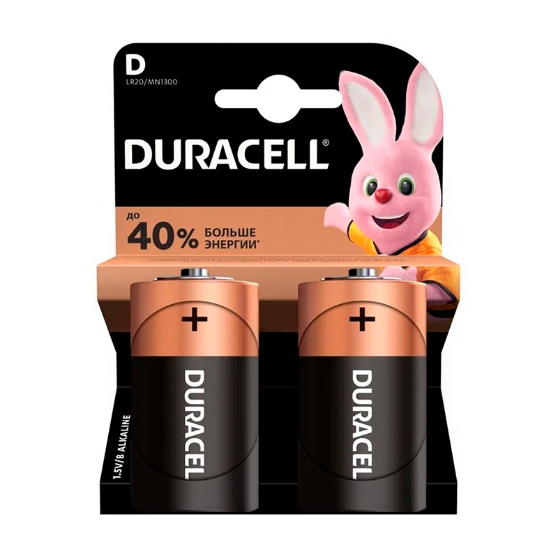 Батарейка Duracell Basic D LR20-2BL, 2шт  - 1