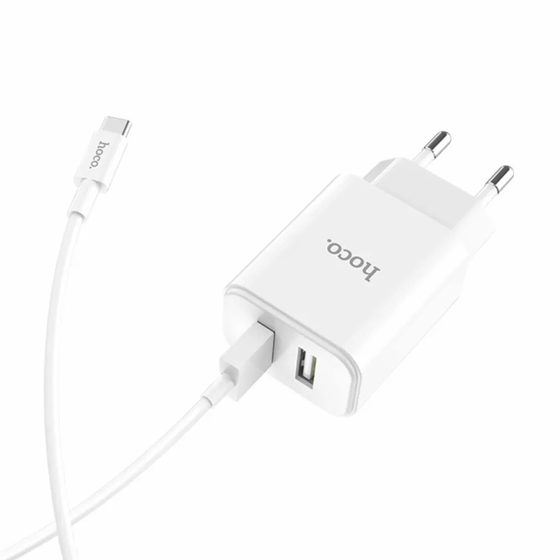 Сетевое зарядное устройство + кабель Micro Hoco C62A 10 Вт, белый - 3