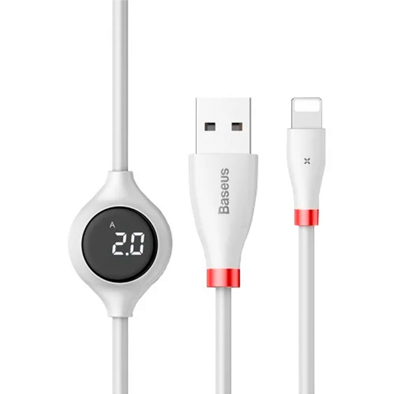 Дата-кабель Baseus Big Eye Digital Display Lightning 1.2 м, белый - 2