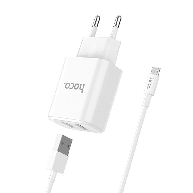 Сетевое зарядное устройство + кабель Micro Hoco C62A 10 Вт, белый - 2