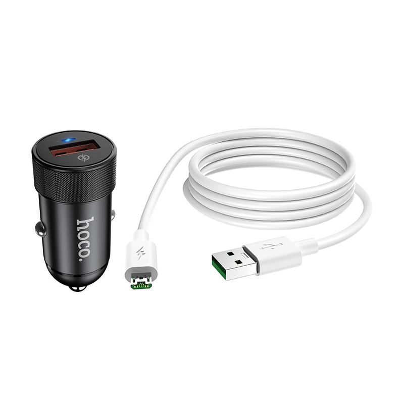 Автомобильное зарядное устройство + кабель Micro Hoco Z32A 18 Вт, чёрный - 4