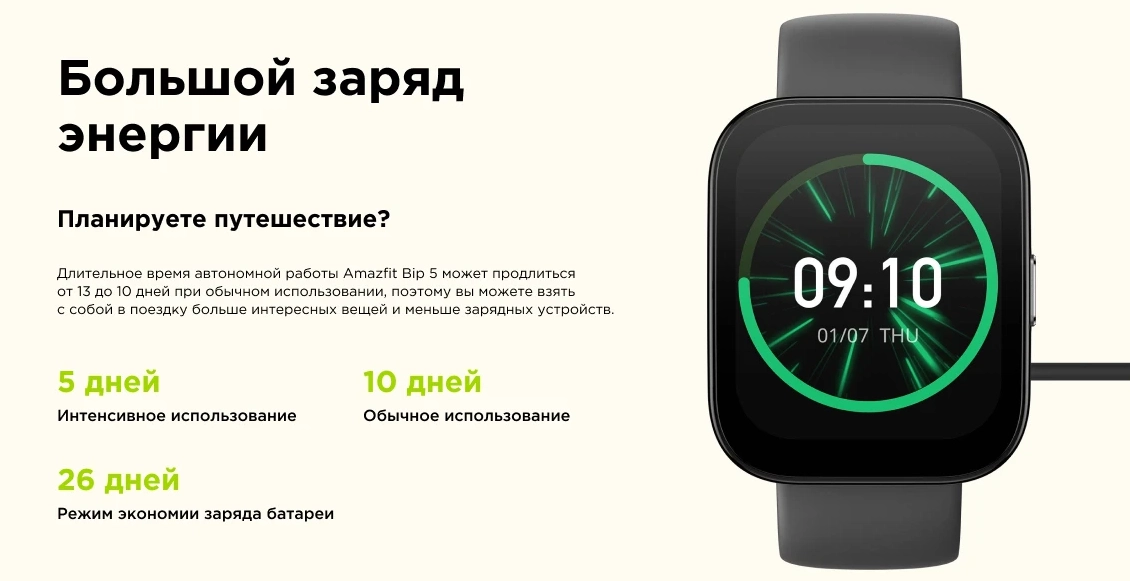 Умные часы Xiaomi Amazfit BIP 5 чёрный (чёрный ремешок) - 5
