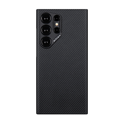 Клип-кейс (накладка) Pitaka MagEZ Case 4 для Samsung Galaxy S24 Ultra кевлар (арамид), чёрно-серый (узкая полоска)