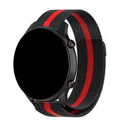 Миланский сетчатый браслет для Samsung Watch 22mm сталь чёрный с красной полосой