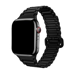 Магнитный браслет для Apple Watch 38 / 40 / 41 / 42mm силикон чёрный (рельеф)