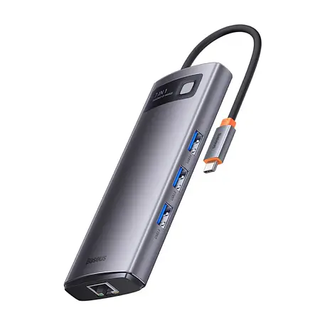 Адаптер-разветвитель для компьютера Baseus Metal Gleam Series/Starjoy(USB3.0*3+ HDMI*2+PD+RJ-45) (7в1) серый - 2