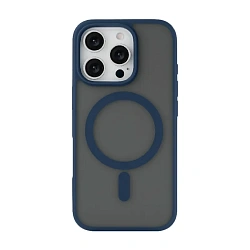 Клип-кейс (накладка) uBear Cloud Mag Case для Apple iPhone 16 Pro полиуретан, поликарбонат, затемнённый с синей рамкой