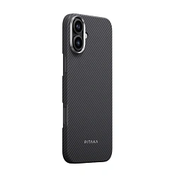 Клип-кейс (накладка) Pitaka Ultra-Slim Case для Apple iPhone 16 Plus кевлар (арамид), чёрно-серый (узкая полоска)
