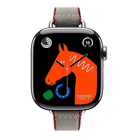 Умные часы Apple Watch Hermes Series 11 42mm GPS + Cellular Silver Titanium Case Gris Single Tour Meyer/Rouge Grenat Twill Jump Attelage Strap (with Orange Hermès Sport band) - 2
