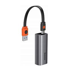 Адаптер-переходник Baseus Steel Cannon Series Gigabit LAN Adapter (USB + Type-C to RJ-45), серебристый