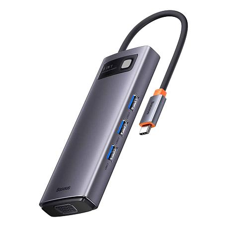 Адаптер-разветвитель для компьютера Baseus Metal Gleam Series/Starjoy(USB3.0*3+ HDMI+PD+VGA) (6в1) (Уценка) серый (хорошее состояние, пятно на корпусе) - 2