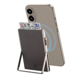 Кардхолдер с функцией подставки WIWU Warriors Mag Metal Stand кевлар (арамид), чёрно-коричневый (узор *шахматы*)