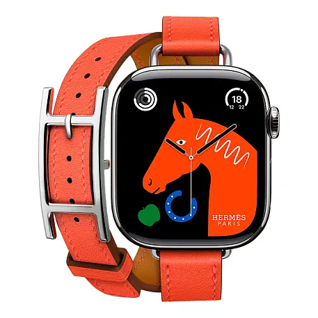 Умные часы Apple Watch Hermes Series 11 42mm GPS + Cellular Silver Titanium Case Orange Field Double Tour Hapi Attelage Strap (with Orange Hermès Sport band) - 2