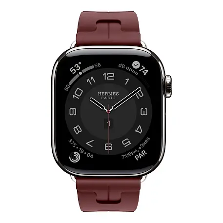 Умные часы Apple Watch Hermes Series 11 42mm GPS + Cellular Silver Titanium Case Bordeaux Single Tour Deployment Buckle Kilim Strap (with Orange Hermès Sport band) - 2