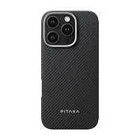 Клип-кейс (накладка) Pitaka Ultra-Slim Case для Apple iPhone 16 Pro Max кевлар (арамид), чёрно-серый (узкая полоска)