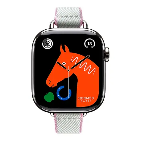 Умные часы Apple Watch Hermes Series 11 42mm GPS + Cellular Silver Titanium Case Gris Single Tour Platine/Mauve Twill Jump Attelage Strap (with Orange Hermès Sport band) - 2
