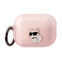 Кобура CG Mobile Lagerfeld TPU With Ring для Apple AirPods Pro 2 силикон, "Choupette" розовый с блёстками