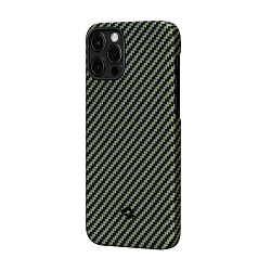 Клип-кейс (накладка) Pitaka MagEZ Case для Apple iPhone 12 Pro Max кевлар (арамид), чёрно-зелёный (полоска)