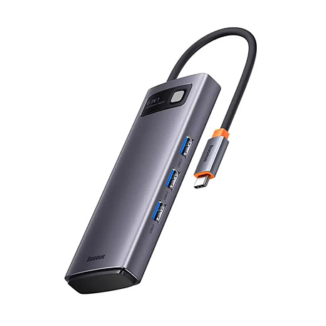 Адаптер-разветвитель для компьютера Baseus Metal Gleam Series/Starjoy(USB3.0*3+PD+SD/TF) (6в1) (Уценка) серый (хорошее состояние, точки на корпусе) - 2