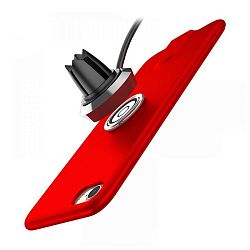 Автомобильный держатель магнитный Baseus + чехол iPhone 7/8 с беспроводной зарядкой (зажим), красный
