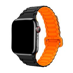 Магнитный браслет для Apple Watch 44 / 45 / 46 / 49mm силикон чёрный / оранжевый (рельеф)