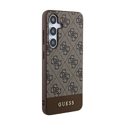 Клип-кейс (накладка) CG Mobile Guess PU 4G Bottom Stripe Metal Logo для Samsung Galaxy S24 искусственная кожа, пластик, коричневый