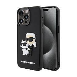 Клип-кейс (накладка) CG Mobile Lagerfeld Karl 3D Rubber для Apple iPhone 15 Pro пластик, силикон, "NFT Karl and Choupette" чёрный