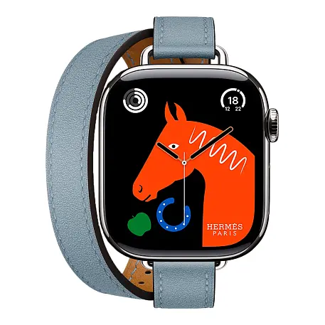 Умные часы Apple Watch Hermes Series 11 42mm GPS + Cellular Silver Titanium Case Bleu Lin Double Tour Attelage Strap (with Orange Hermès Sport band) - 2