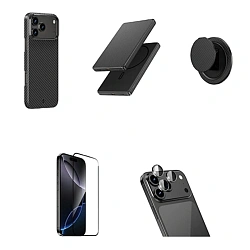 Набор аксессуаров WIWU Premium 5in1 Kevlar Kit для Apple iPhone 17 Pro чёрно-серый (полоска)