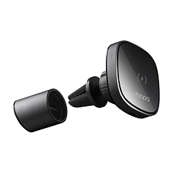 Автомобильный держатель магнитный Deppa Mage Safe QI Belka с беспроводной зарядкой (клеящаяся платформа, зажим) серебристый, чёрный