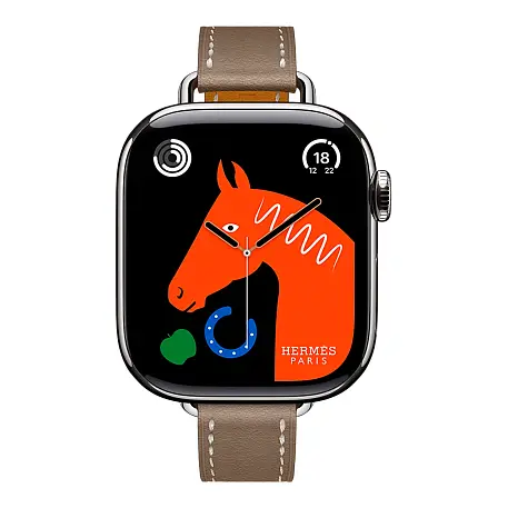 Умные часы Apple Watch Hermes Series 11 42mm GPS + Cellular Silver Titanium Case Etoupe Single Tour Attelage Strap (with Orange Hermès Sport band) - 2