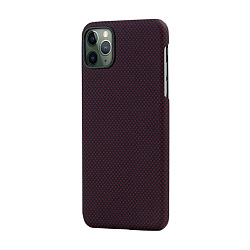 Клип-кейс (накладка) Pitaka MagEZ Case для Apple iPhone 11 Pro Max кевлар (арамид), чёрно-красный (плетение "шахматы")