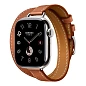 Умные часы Apple Watch Hermes Series 11 42mm GPS + Cellular Silver Titanium Case Gold Double Tour Attelage Strap (with Orange Hermès Sport band)