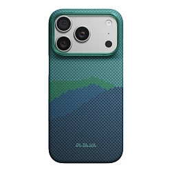 Клип-кейс (накладка) Pitaka Edge Case для Apple iPhone 18 Pro Max / 17 Pro Max кевлар (арамид), сине-зелёный (за горизонтом 2.0) (KI1809PM)