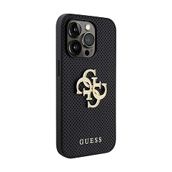 Клип-кейс (накладка) CG Mobile Guess PU Perforated with 4G Glitter Metal Logo для Apple iPhone 15 Pro искусственная кожа, пластик, чёрный