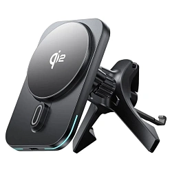 Автомобильный держатель магнитный WIWU QI2.0 MAGO Wireless Charger с беспроводной зарядкой (зажим) чёрный