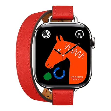 Умные часы Apple Watch Hermes Series 11 42mm GPS + Cellular Silver Titanium Case Rouge Radieux Double Tour Attelage Strap (with Orange Hermès Sport band) - 2