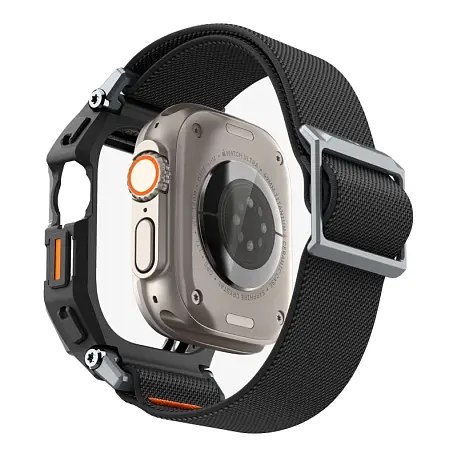 Чехол-бампер с ремешком Spigen Lite Fit Pro для Apple Watch Ultra 49mm сталь, нейлон чёрный - 2