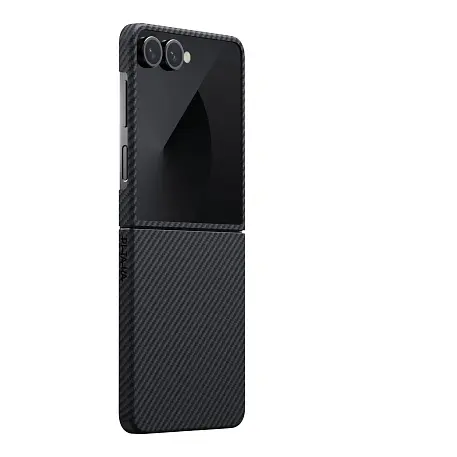 Клип-кейс (накладка) Pitaka Ultra-Slim Case для Samsung Galaxy Z Flip 7 кевлар (арамид), чёрно-серый (узкая полоска) (FBFLIP7) - 2