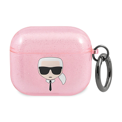 Кобура CG Mobile Lagerfeld TPU With Ring для Apple AirPods 3 силикон, "Karl" розовый с блёстками