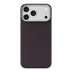 Клип-кейс (накладка) uBear Supreme Mag Case для Apple iPhone 18 Pro Max / 17 Pro Max кевлар (арамид), алюминий, бургунди (полоска)