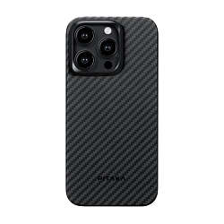 Клип-кейс (накладка) Pitaka MagEZ Case 4 для Apple iPhone 15 Pro кевлар (арамид), чёрно-серый (полоска)