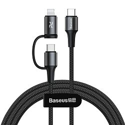 Дата-кабель Baseus Two-in-one Portable Cable Lightning+Type-C 1.2 м, чёрный