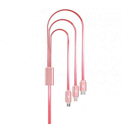Дата-кабель Hoco UPL12 Lightning+Type-C+Micro 1.2 м, розовый