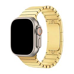 Блочный браслет (застёжка "бабочка") для Apple Watch 44 / 45 / 46 / 49mm сталь золотой